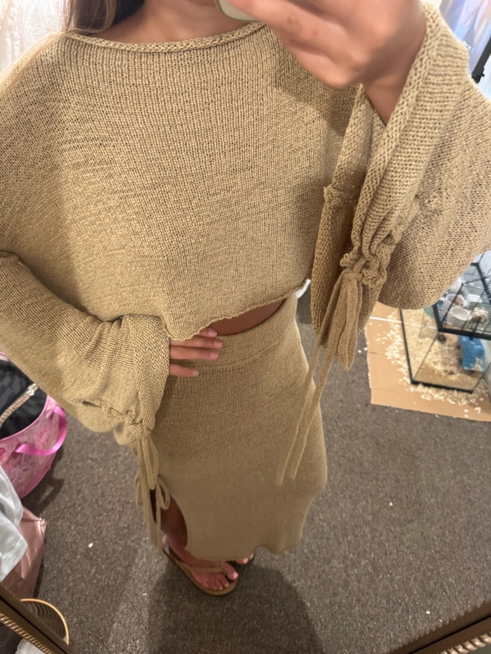 Beige Knit Midi Set - Neutral Ribbed Design - Picture 2 of 3